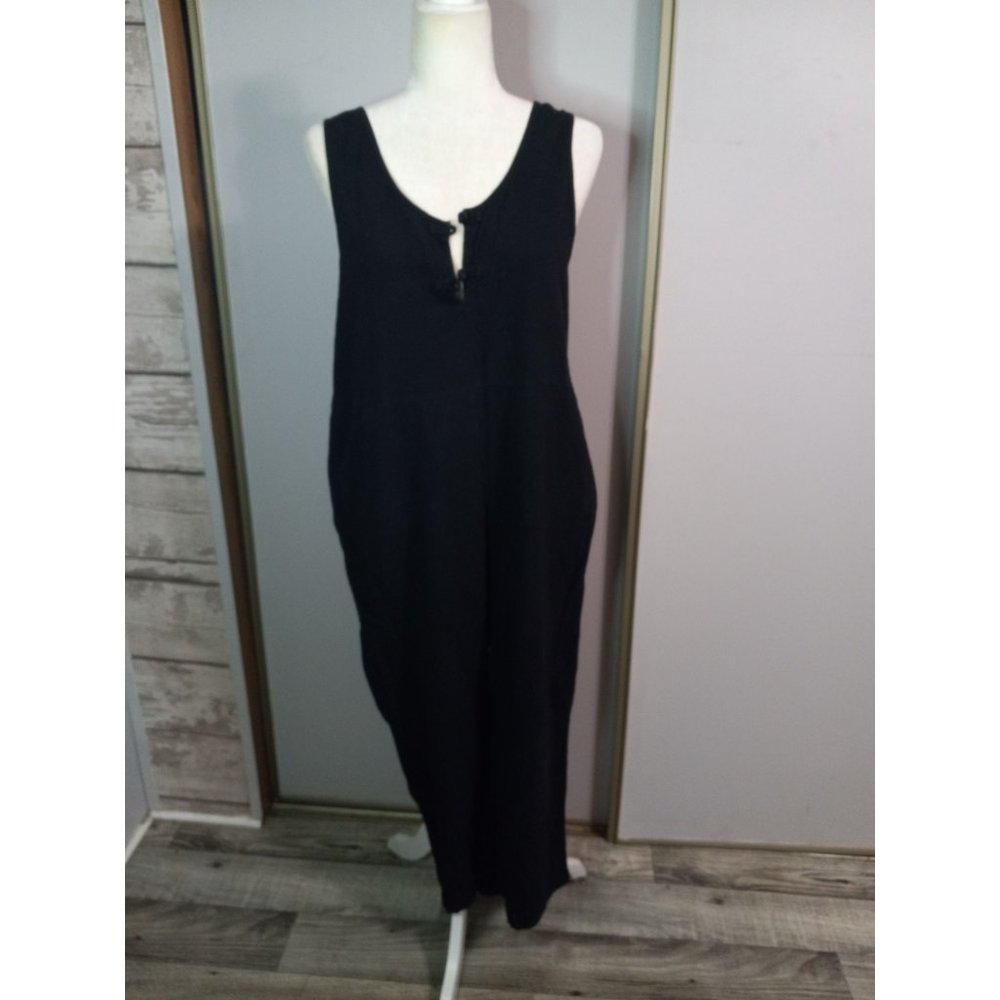 Anself XL Black Casual Lagenlook Peasant Travel Crop Pocket Classic Jumpsuit